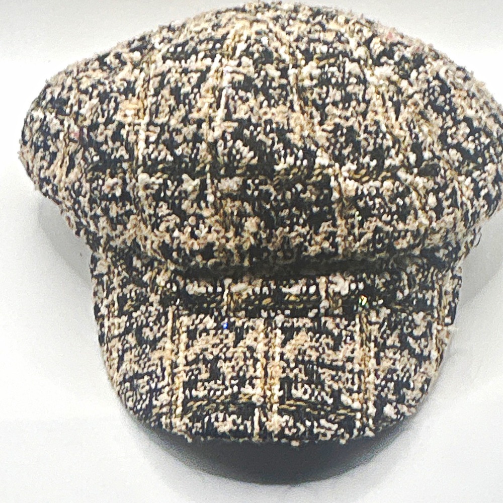 Black Beige Plaid Sequins Newsboy Cap Hat Lined Classic Unisex Adults One Size